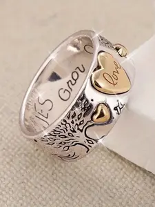 Stylish Engraved Letter Design Heart-Shaped Ring Suitable for Both Men and Women, Perfect for Everyday Wear, Parties, and As A Beautiful Two-Tone Jewelry Gift for Valentine'S Day or Birthdays. Fashion Rings