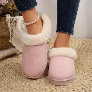 Warm Women's Flat Fleece Slippers - Indoor Outdoor Shoes Rubber Bottom Booties with Padded Cotton and Thick Soles, Warm Mini Snow Boots for Winter Casual Wear