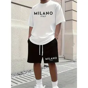 Milano Italy - Mens Summer Matching Outfit 2 Piece Set Short Sleeve Graphic T Shirt and Shorts Lightweight Tracksuit Casual Loungewear for Men Activewear Comfortable Beach Vacation Set