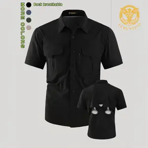 LEDUNTINO Men's American-Style Solid Color Shirt with Hidden Ventilation Holes Casual Summer Beach Nylon Shirt High-Quality Fabric Short Sleeves Button Closures