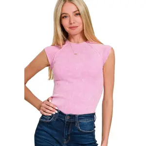 Zenana Stone Washed Ribbed Seamless Top