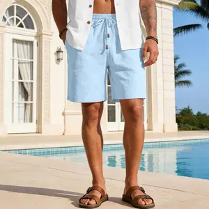 Men’s solid-color cotton-linen casual shorts, crafted from carefully selected cotton-linen for a cool, skin-friendly feel; loose fit allows unrestricted movement. Simple, effortless style—perfect for everyday outings and beachwear.