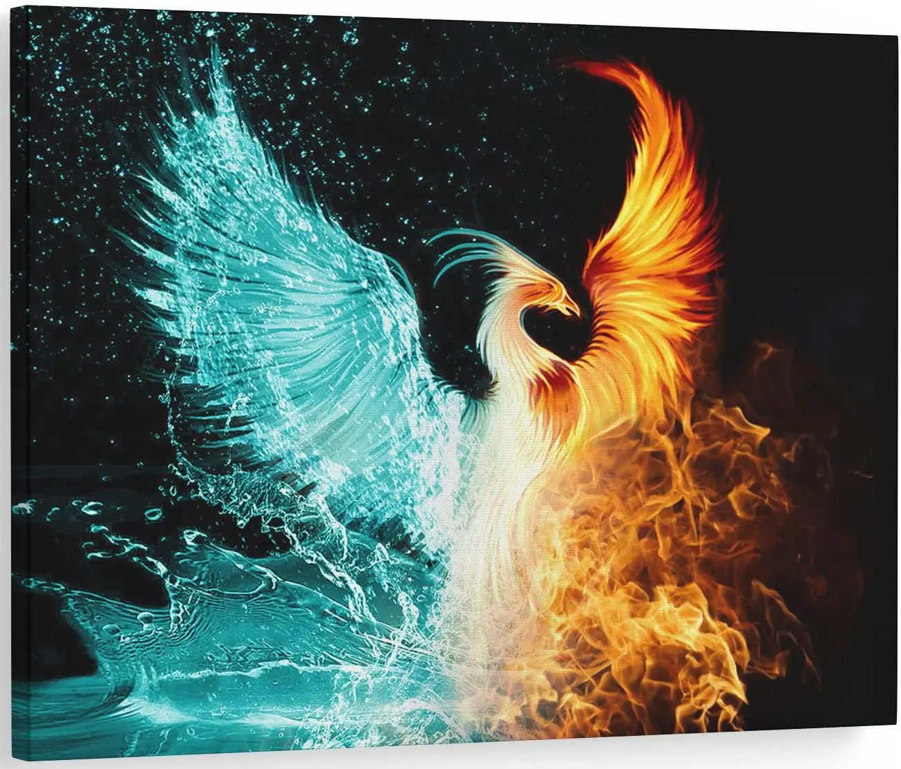 Rising Phoenix Wall Art Canvas Poster Prints Half Ice and Fire Phoenix Bird Nirvana Decor Chinese Dragon Picture Phenix Painting Artwork for Home Bedroom Living Room Decoration SHJY-02246