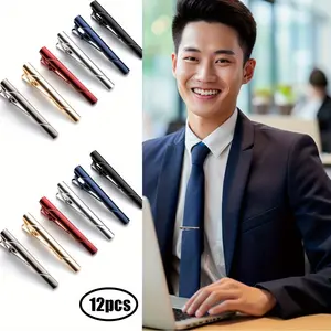 12PCS Tie Clips for men Tie Bar Clip Set for Regular Ties Necktie Wedding Business Tie Pin Clips