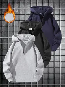 Unisex Fashion Sports Jacket Solid Color Simple Basic Hoodie Long Sleeve Street Warm Outdoor Sports Casual Fashion Top Men's Half Zip Hoodie Black Navy Blue Light Gray Half Zip Closure Well-Fitting Knit Hoodie Design Garment Womenswear