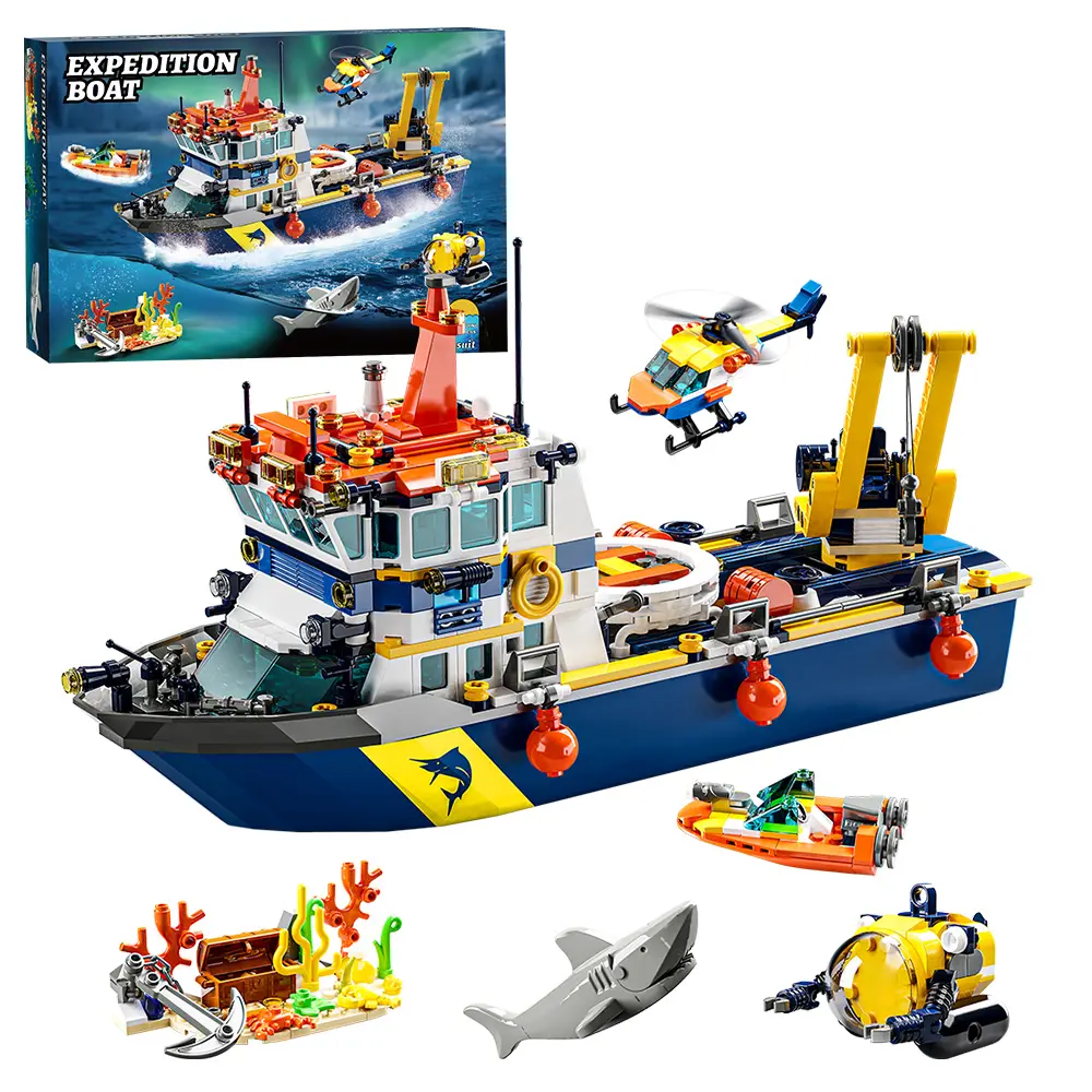 HEGOAI Ocean Exploration Team builds toys, city shipbuilding building block sets, exploration ship model sets, boys' birthday gifts, Christmas and Halloween gifts