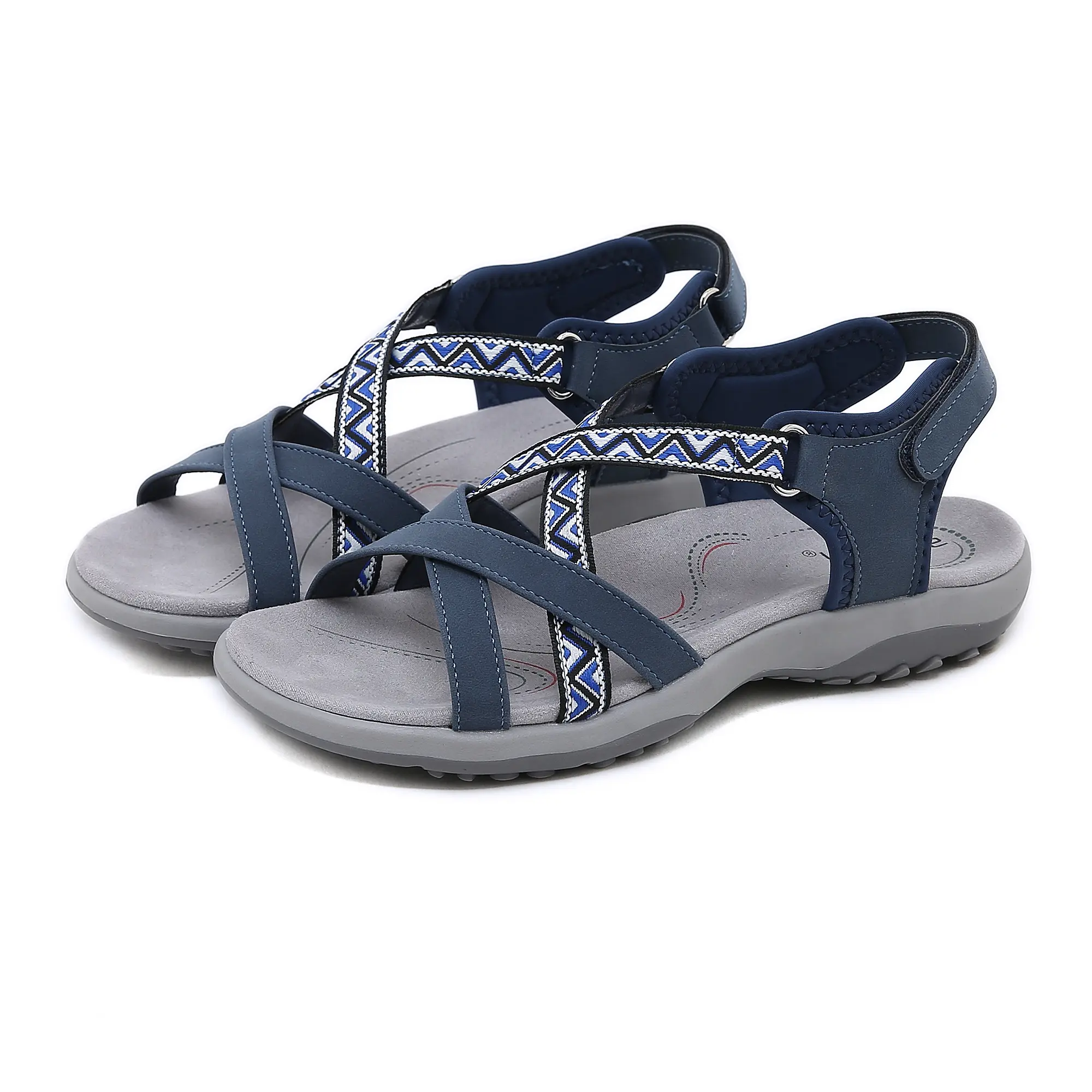 Meik Mangni Women's Peep Toe Cloth Sandals with Velcro Straps & Cushioned Footbeds, All Seasons Slip Resistant Shoes for Outdoors & Hiking, Beach