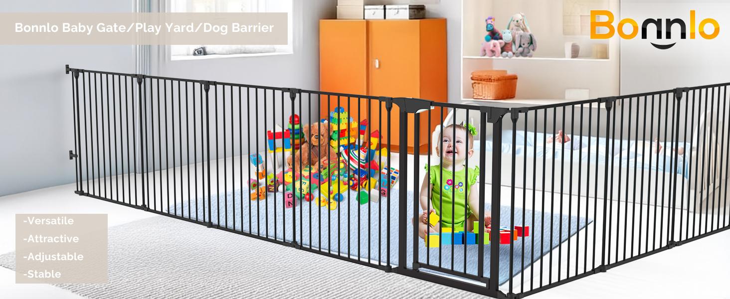120.5-Inch Metal Fireplace Fence Guard 5-Panel Baby Safety Gate/Barrier/Play Yard with Door Christmas Tree Fence Hearth Gate for Kids/Pet/Toddler/Dog/Cat, Black