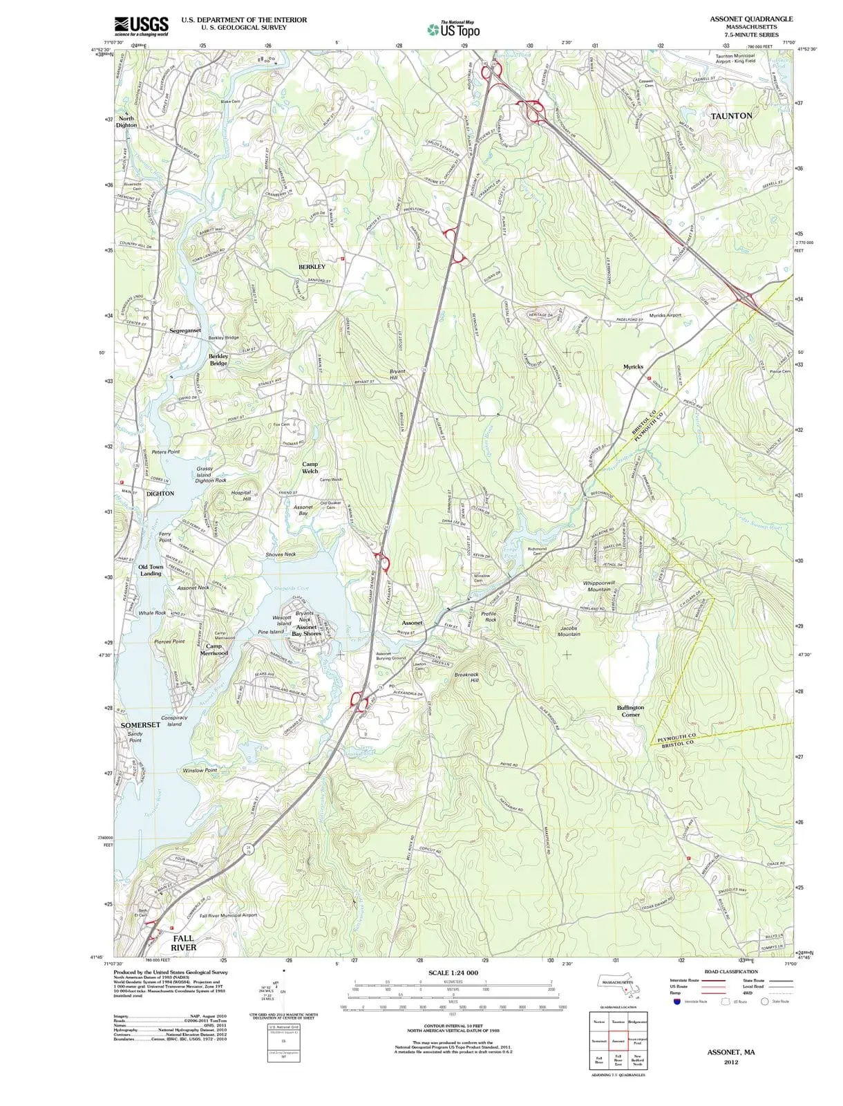 Assonet Massachusetts USGS Topographic Quadrangle Map, 2012, 1:24000