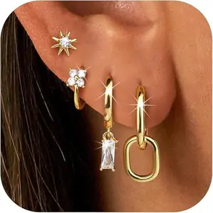 MILACOLATO Gold Earrings for Women, 14K plated Gold Filled/Sterling Silver Filled Stud Hoop Earrings, Hypoallergenic Cartilage Huggie Earring Set for Multiple Piercing Earring Stacks Jewelry Gifts