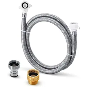 Stainless Steel Washing Machine Hose With Quick Connect,Portable Water Inlet Connection and  Line, (90  Elbow)