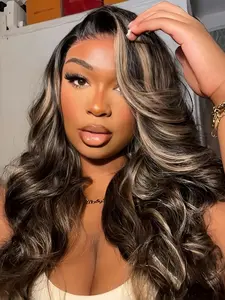 Highlight 5x5 HD Lace Closure Wigs Wear and Go Glueless Wigs Human Hair Pre Plucked Pre Cut 1B/27 Honey Blonde Body Wave Lace Front Wigs Human Hair for Women 180% Density Lace Frontal Closure