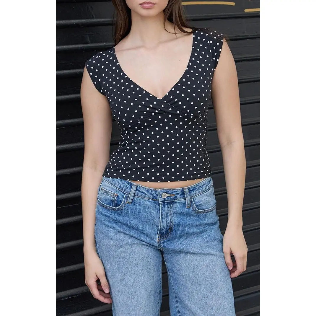 John Galt Women's Black Amara Polka Dot Tank Top