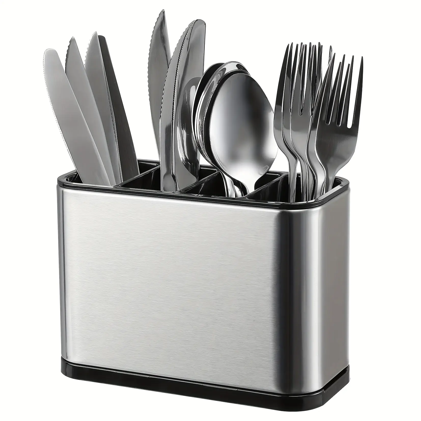 Stainless Steel Utensil Holder, Rust Resistant Durable Design, Independent Compartments for Forks Knives Spoons Chopsticks, Modern Home Kitchen Organizer, Kitchenware Storage