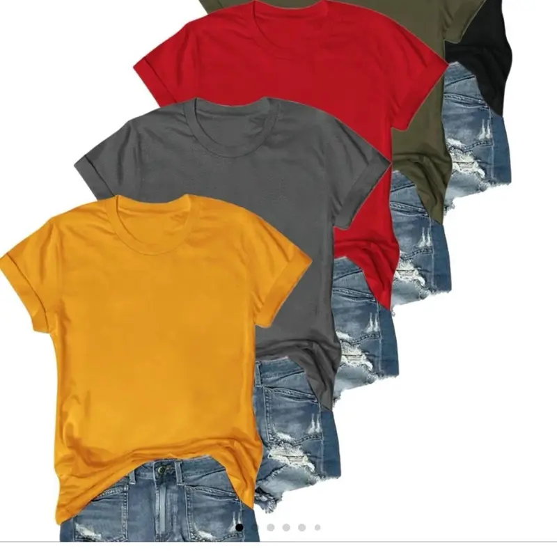 Women's Solid Round Neck Tee, Basic Short Sleeve T-shirt for Summer, Casual Women's Top, Available in Various Colors - Dress, Clothes Button Front