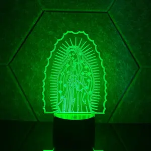 Virgen Mary Night Light: Mother of Jesus LED Light: 3D Desk Lamp for Spiritual Decor