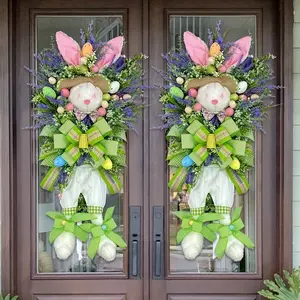 Easter Bunny Wreath Fake Plant Door Hanging Decor, Home Decoration, Front Porch Garden Wreath, Holiday Party Wreath