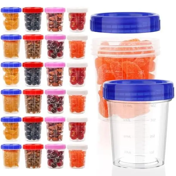 24 Pack 4 Oz Freezer Storage Containers with Lids, Soup Containers with Lids, Airtight Condiment Cups for Salad Dressing, Meal Prep, Snack, BPA Free, Leakproof, Microwave & Dishwasher Safe