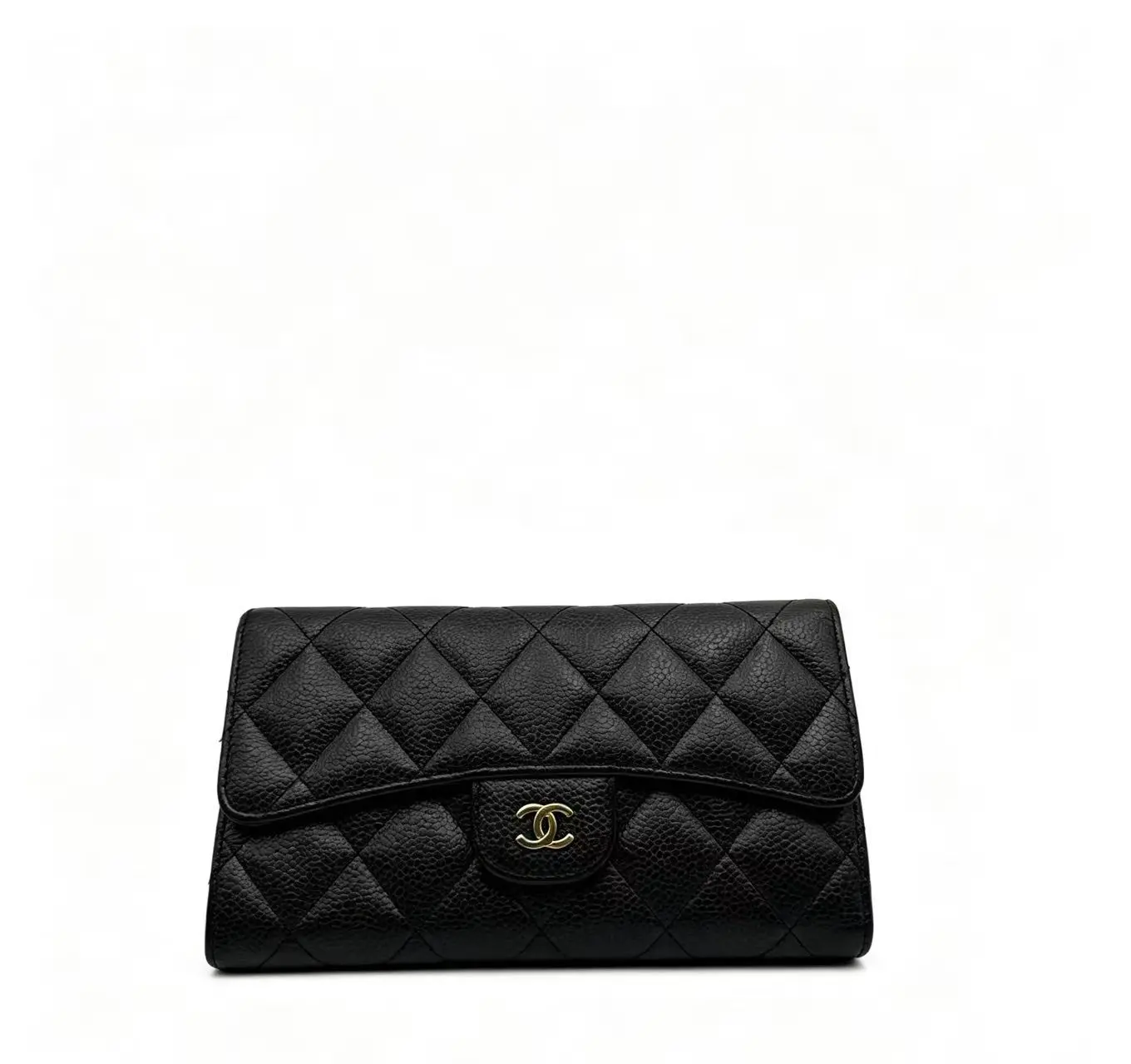 Pre-owned CHANEL H5 classic diamond check long wallet, black caviare cowhide (lychee pattern)h17830