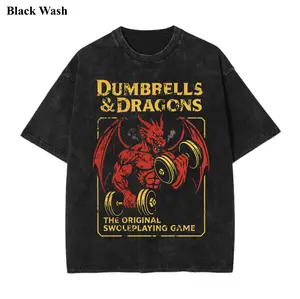Funny Gym Dnd Vintage Wash Tee, Dungeons and Dragons Workout Gym T-shirt, Game Graphic Tees, Unisex Shirt, Game Gift For Fan, Menswear Womenswear Crew Neck Oversize Fit Heavy Cotton