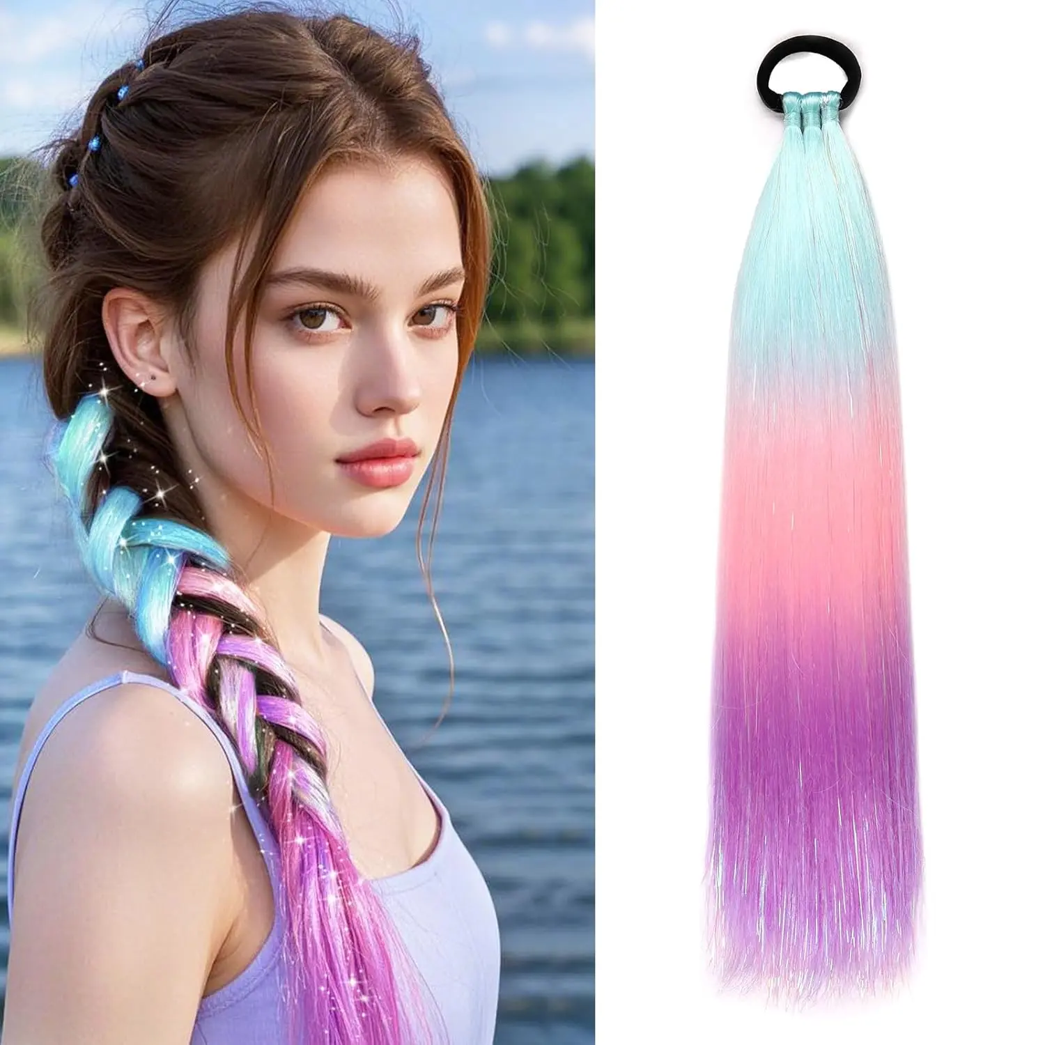 VITORISH Jumbo Braiding Hair Fiber Braiding Hair 3pcs Rainbow Colors Extensions  Synthetic Fiber Soft Healthy (24 Inch 3pcs) for Daily Use & Parties