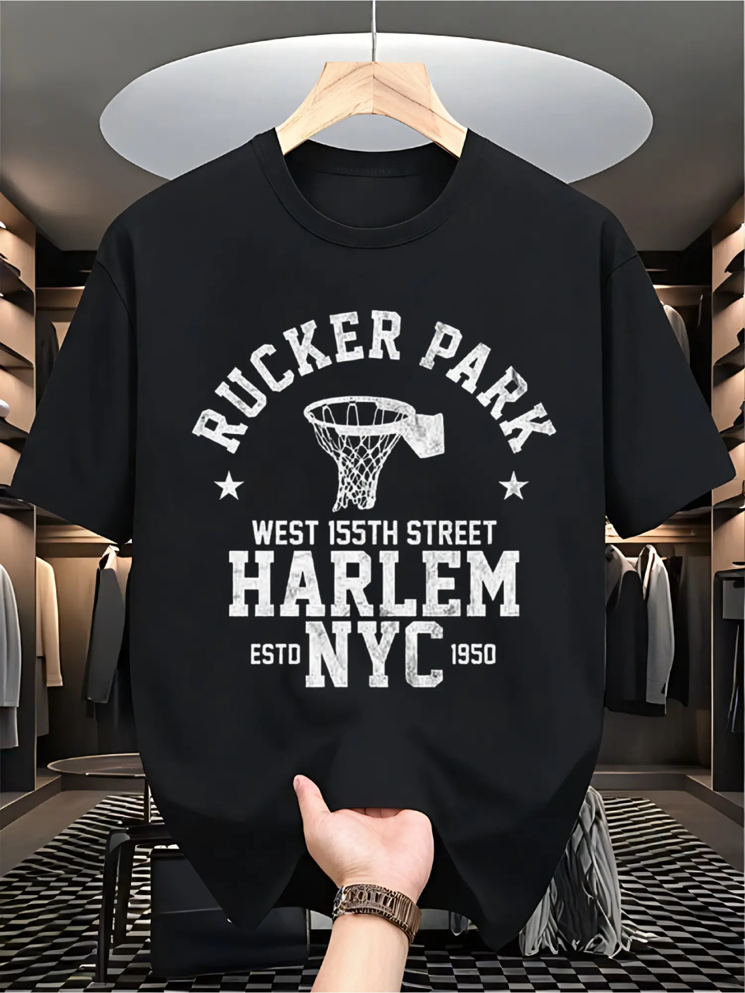 Men's Heavyweight  Cotton Basketball T-Shirt - Vintage Harlem NYC & Rucker Park Graphic, Harlem 1920-1960 Print, Preshrunk Crew Neck Streetwear Tee for Casual Wear, Sports, Harlem Culture Gift (Sizes S-XXXL)