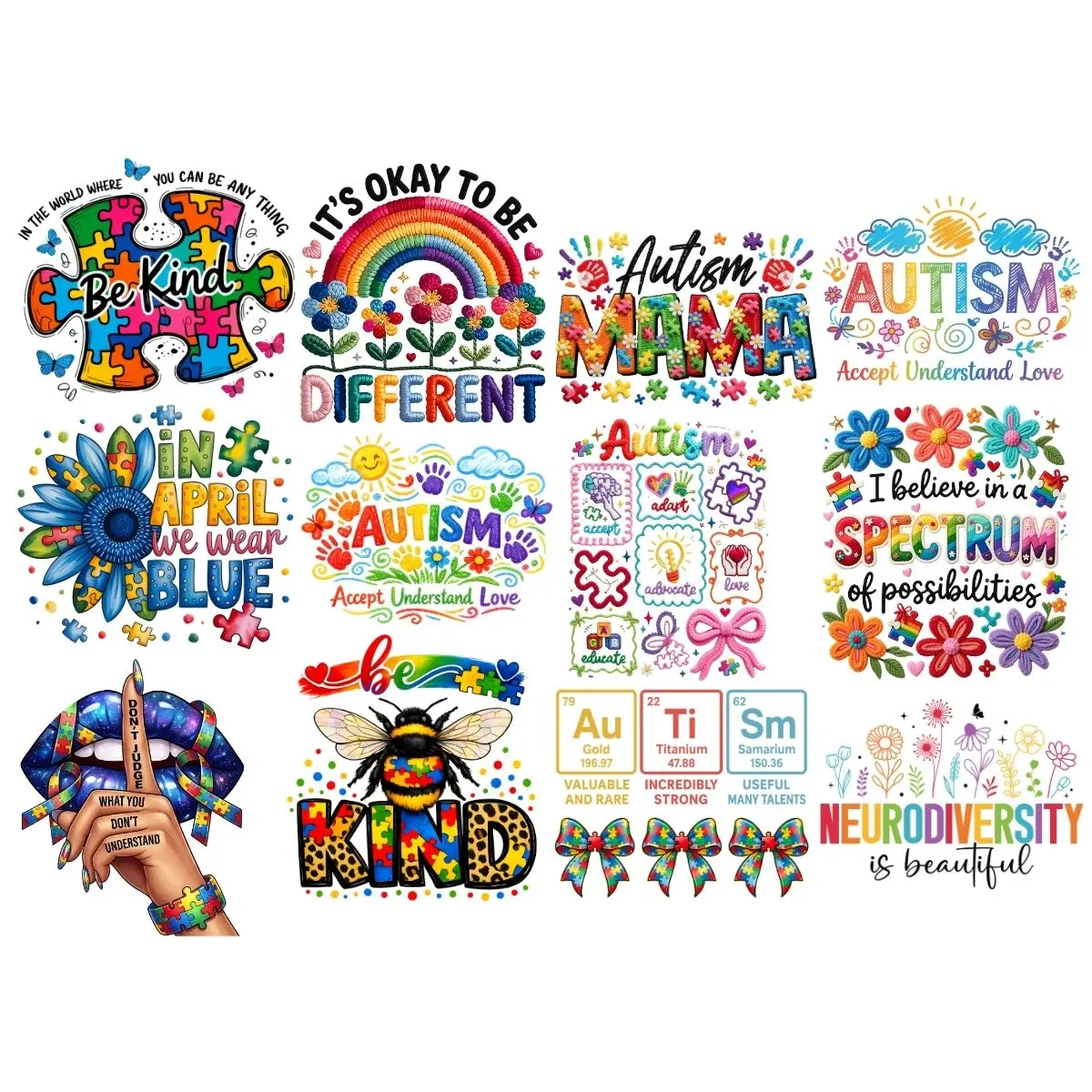 Autism DTF Bundle, Autism Bundle, Autism heat transfers, Top Womenswear Graphic Shirt Tshirt Summer