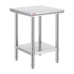 VEVOR Stainless Steel Prep Table, TikTokShopBlackFriday, 24 x 24 x 31 Inch, 700 lbs Load Capacity, Heavy Duty Metal Worktable with 3 Adjustable Height Levels, Commercial Workstation for Kitchen Garage Restaurant Backyard