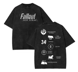 Vintage Fallout new vegas Wash Unisex Game Shirt Gift gamer Menswear Cotton Streetwear Comics Double-Side Washed T-shirt Gaming Fabric Fit Oversized Printed Top Womenswear