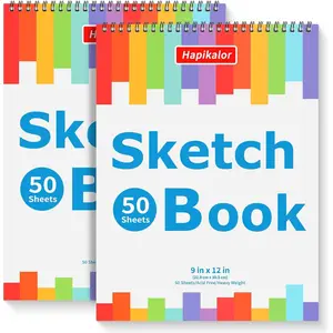 9" x 12" Sketch Book, 2-Pack 50 Sheets Spiral Bound Art Sketchbook, Acid Free Artist Drawing Book Paper, Art Supplies for Adults, Craft Activities, Sketch Paper for Drawing Coloring Sketching