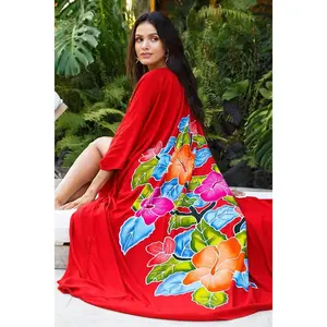 Hand Painted Floral Kimono - Breathable Rayon Fabric - Open Front Style with Pockets