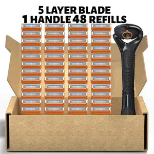Men's Razor Blade Replacement, 48pcs Razor Blade & 1 Count Handle, Sharp Handheld Razor Blade, Men's Care Product for Daily Use, Hair Removal Tool
