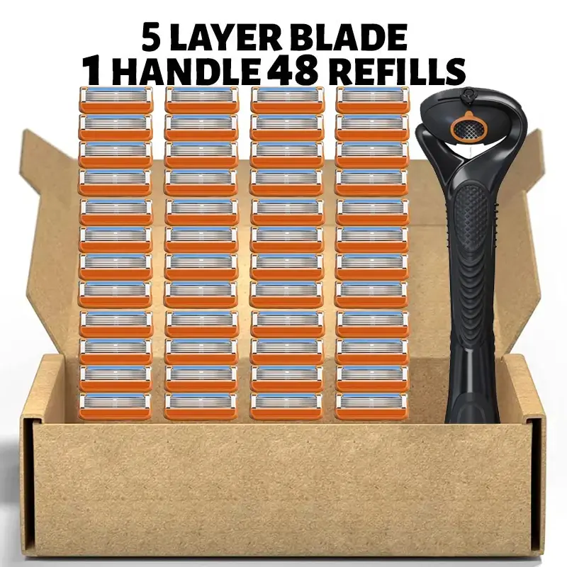 Men's Razor Blade Replacement, 48pcs Razor Blade & 1 Count Handle ...