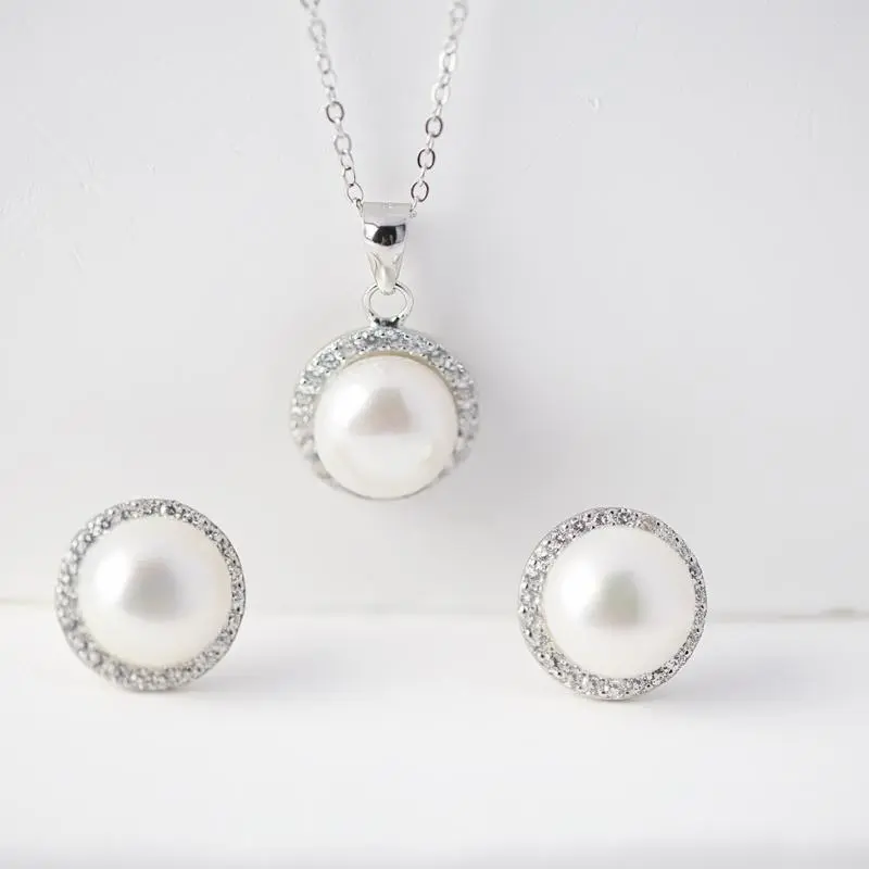 Women's 925 Sterling Silver Necklace and Earrings Set - 16in+2in Extension (18in Chain Length), 1mm High Polish Finish Pearl Stud Earrings for Elegant Adults, 18” Chain Length, Extension Necklace, Birthday, Female, Anniversary, 1 Mm, Round Pearl, Everyday