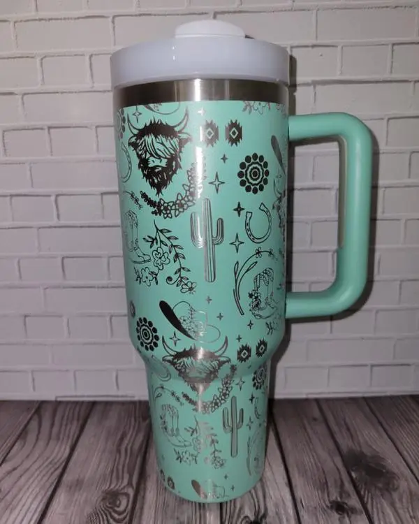 Western Engraved 40 oz Tumbler with Handle - Personalized