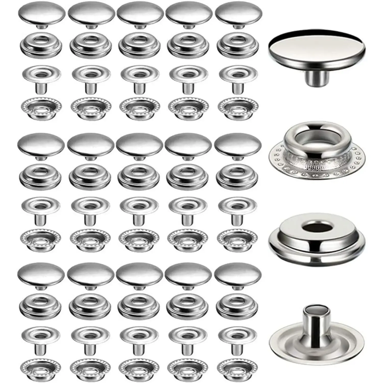 240 Pieces Stainless Steel Snap Fastener 15mm Heavy Duty Snap Button Press Stud Cap for Jeans Fabric Jackets Clothes Bag Leather DIY Craft - Home Improvement., Button Fastener Button, Dressmaking Fabric Snaps