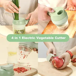 Multi-Functional Portable Wireless Vegetable Processor Electric 5-in-1 Vegetable Cutter Set, Easy to Charge, for Garlic, Chili, Celery, Meat, With Cleaning Brush, With Egg and Cream Whisk.