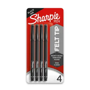 Felt Tip Pens, Fine Point (0.4mm), Black, Set of 4 Pens for Precise Writing