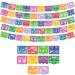 Mexican Party Banners (5 Pack with 10 Plastic Flags per Banner) - Mexican Themed Party Decorations - Papel Picado Mexicano Para Fiesta - Mexican Fiesta Party Decorations - Mexican Décor