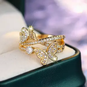 1 pc butterfly shaped ring with stone for women, suitable for wedding, party