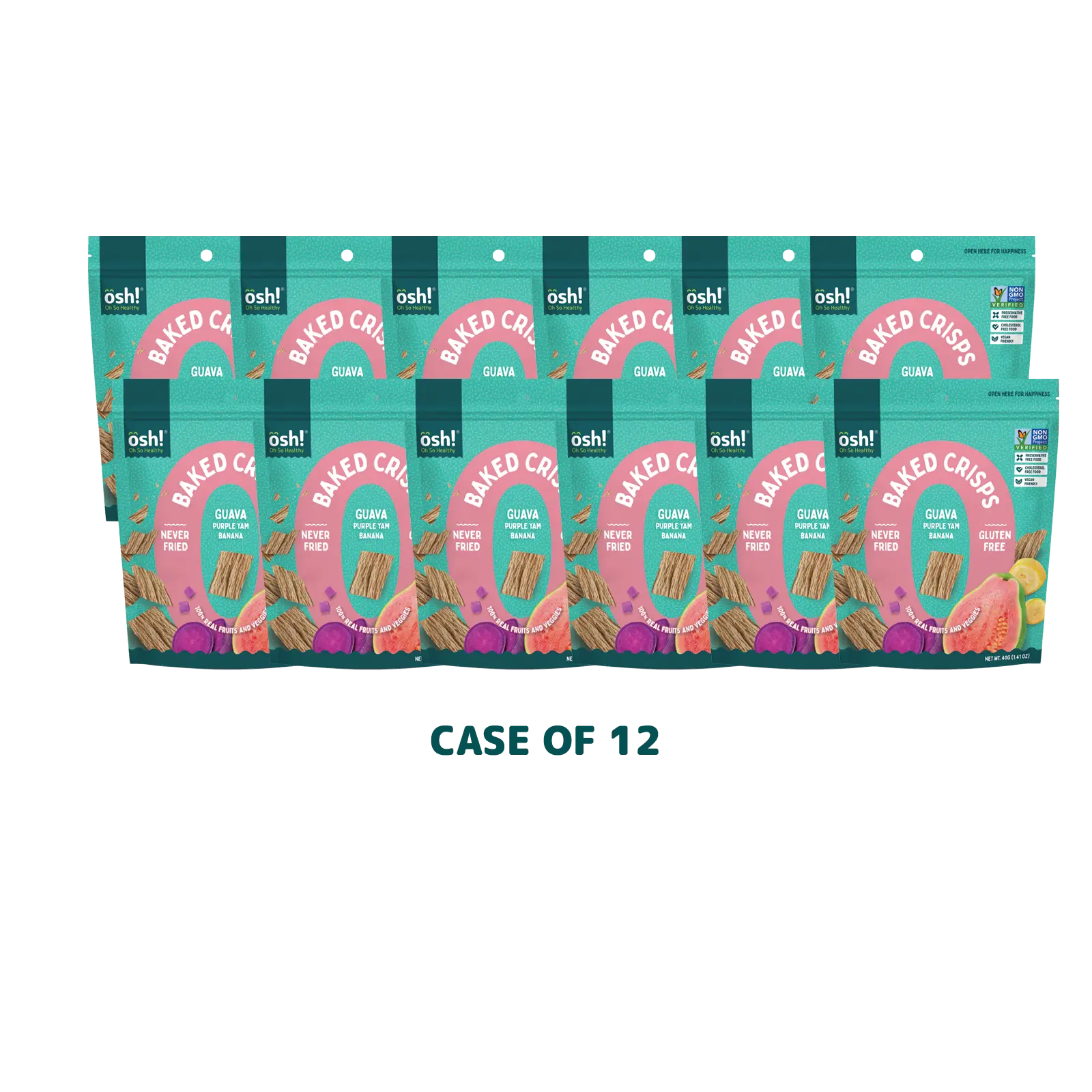 OSH! Oh So Healthy Baked Guava Fruit Crisps. Made from 100% Real Fruit - Case 12x40gr. Gluten-free Cholesterol-free NON-GMO Never fried. Your go to Guilt free Snack.