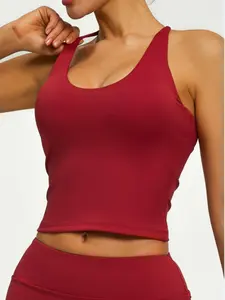 Single, multi-pack double strap sleeveless halter sports top, Workout apparel, Sports vests, strap adjustable, with fixed pad, elastic yoga vest, fabric, suitable for spring and summer women's sports fitness, multiple colors