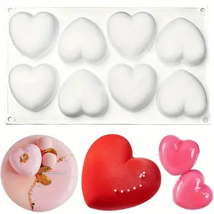 3D Silicone Molds for Chocolate, 8 Cavities Mousse Cake Mold 3D Love Heart Shape Silicone Baking Mold Dessert Bakeware Moulds for Chocolate, Mini Bundt Cake, Dessert, Pastry, Brownie Jelly Fondant