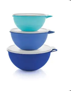 Tupperware Thatsa Bowls | Set of 3 | Airtight, Leakproof Mixing Bowls Color - Color: Mint Ice Cream, Cornflower, Brilliant Blue