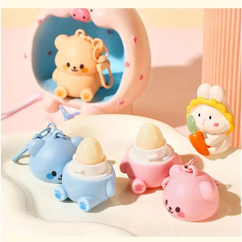 Autumn & Winter Hydration 3 Counts Cute Bear Shaped Portable Fruit Lip Balm Moisturizing Anti-Chapped Lip Care Suitable for Children and Adults