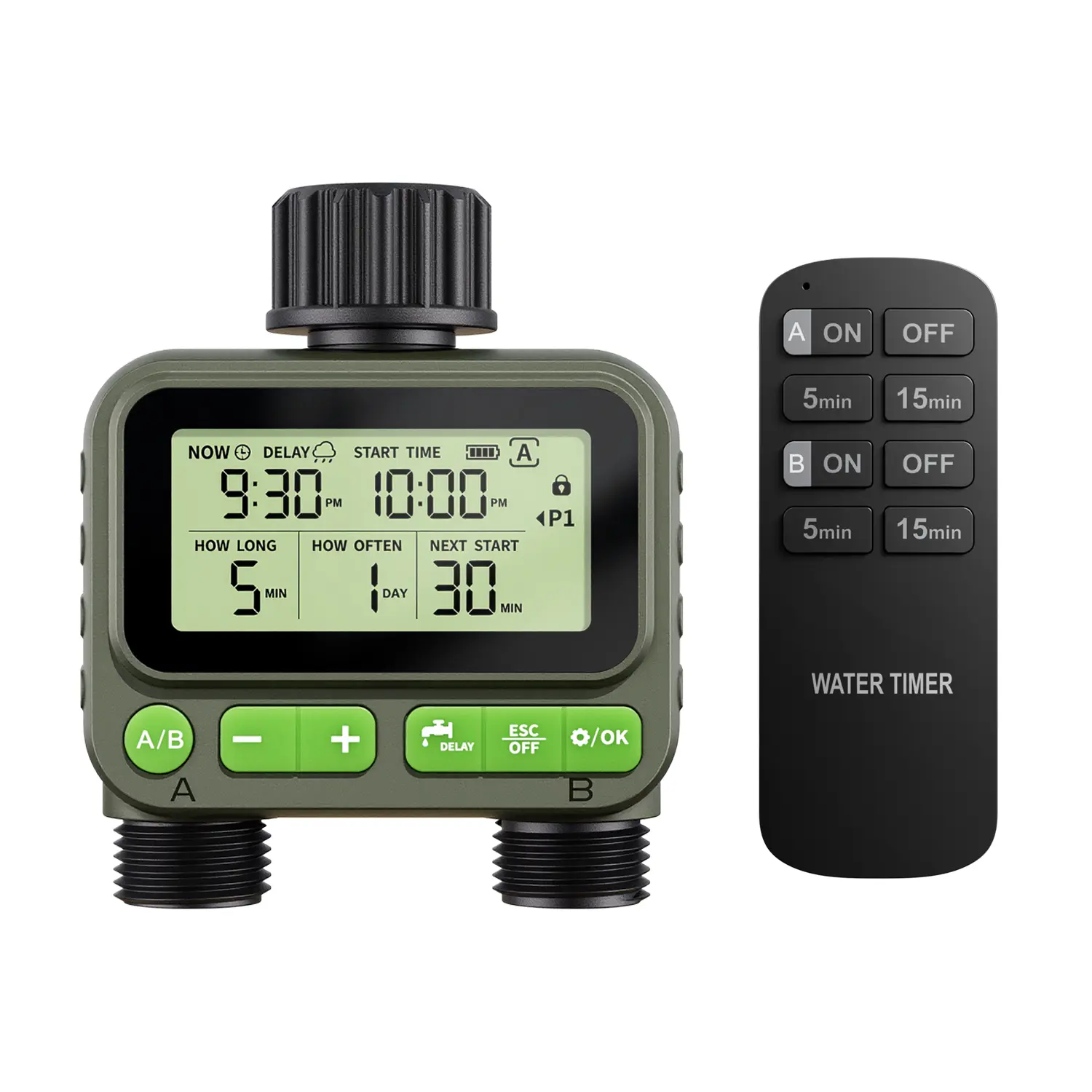 Elkgulf Remote Control Water Timer - 2-Zone Sprinkler Timer with Brass Inlet, Automatic Irrigation Tool, Smart Control Watering Equipment for Garden Watering & Outdoor Hose Use