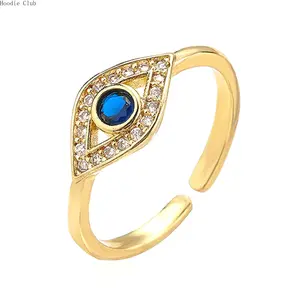 Women's 18K Gold-Plated Brass Minimalist Evil Eye Open Ring - Adjustable, Lightweight Protection Symbol Jewelry for Everyday Wear, Gift Idea