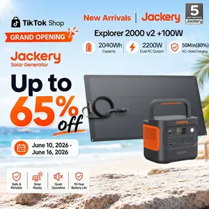 [Opening Ceremony] Jackery Explorer 2000 v2 Portable Power Station | 2040Wh LiFePO4 Solar Generator with 2200W Output & 100W USB-C PD, Bundled with Foldable 100W Solar Panel, Ideal for Home Backup, Power Outages, Storm & Snow Emergency, RV Off-Grid Use
