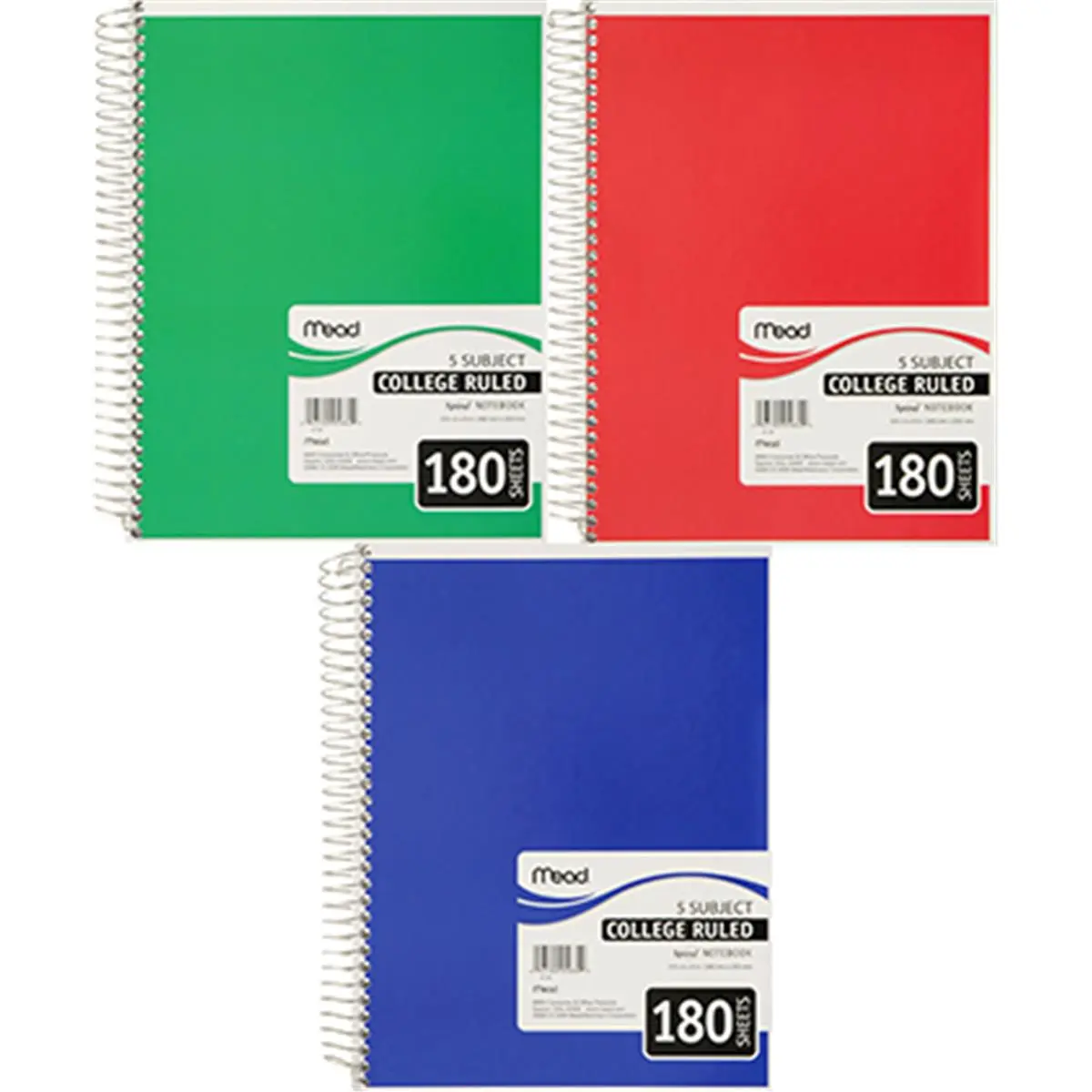 212 MAIN Coated 5-Subject Spiral Coil Notebook, College Ruled, 180-Count, Assorted Colors, Book-Shaped Color-Coded Design, for Office Stationery Supplies & Student Stationary, Note Taking Notebook, Dividers To Separate Subjects