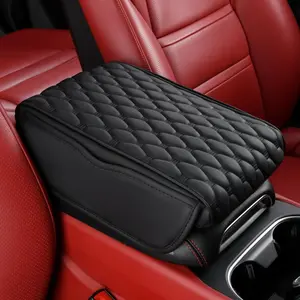 Armrest Cushion Pad Auto Center Console Cover with Storage Bag Memory  Arm Rest Console Pad Leather Universal Fit for   (Thick Pad, Black)